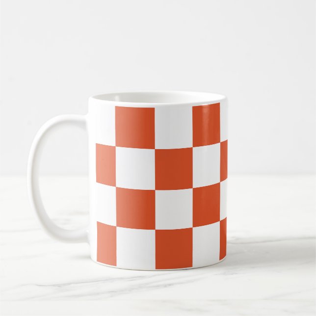 Orange and White Chequerboard Pattern Coffee Mug (Left)