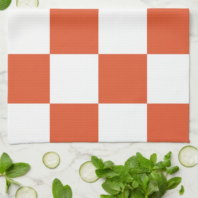 Orange and White Chequerboard Pattern Kitchen Towel (Folded)