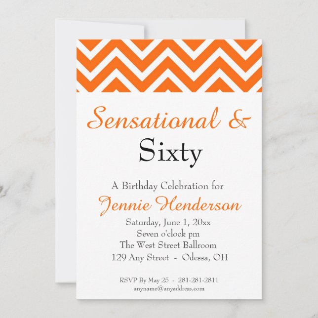 Orange and White Chevron Birthday Invitation (Front)