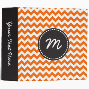 Orange and White Chevron Pattern Custom Monogram 2 Binder