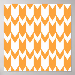 Orange and White Chevron Pattern. Poster