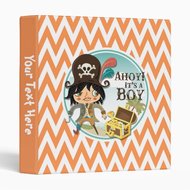 Orange and White Chevron Pirate Baby Shower Binder (Front/Spine)