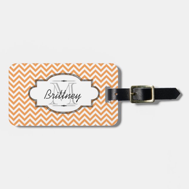 Orange and White Chevron Stripe Luggage Tag (Front Horizontal)