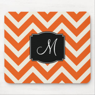 Orange and White Chevron Stripes with Monogram Mouse Pad