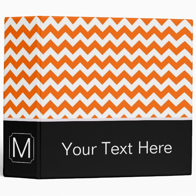 Orange and White Chevron Zigzag. Custom Monogram Binder (Front/Spine)