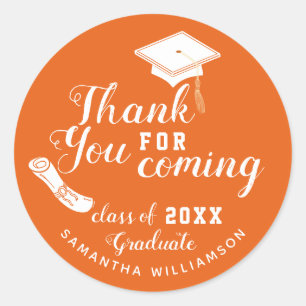 Orange and White Class of 2023 Graduate Thank You Classic Round Sticker