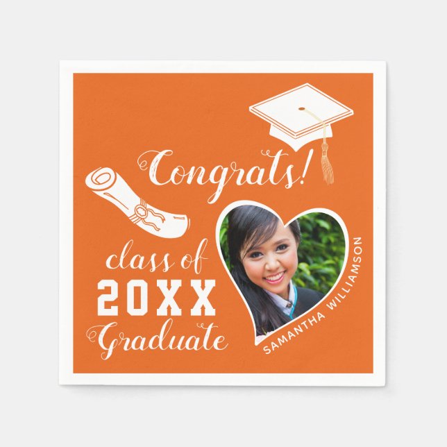 Orange and White Class of 2025 Graduate Graduation Napkin (Front)