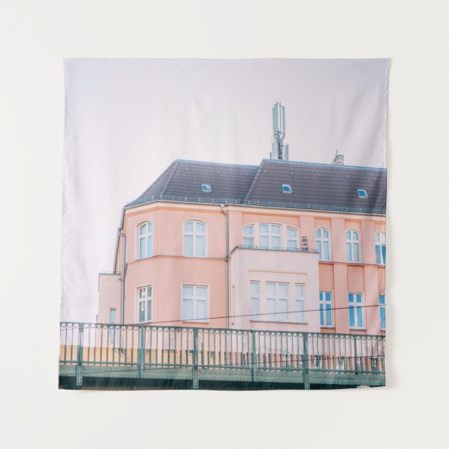 ORANGE AND WHITE CONCRETE BUILDING TAPESTRY (Front)