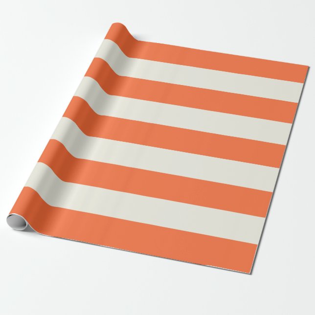 Orange and White Cream Awning Stripes Wrapping Paper (Unrolled)