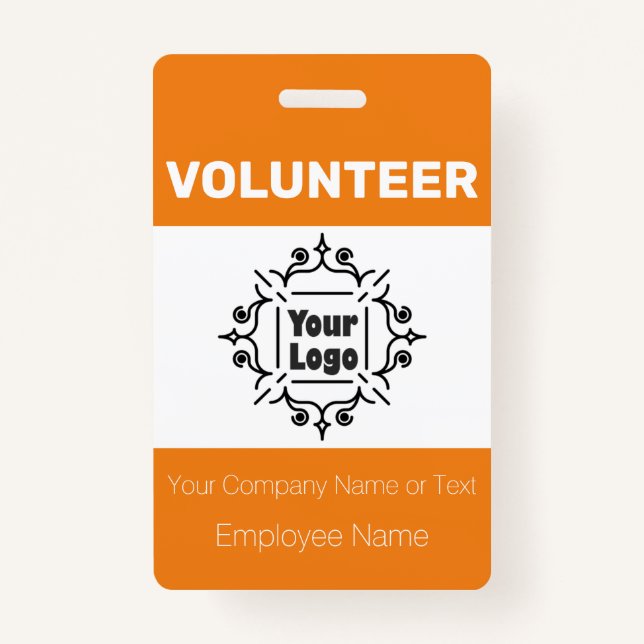 Orange and White Custom Logo Volunteer Worker ID Badge (Front)