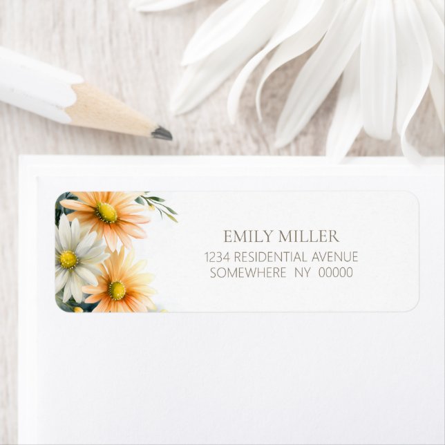 Orange and White Daisies Return Address Label (Insitu)