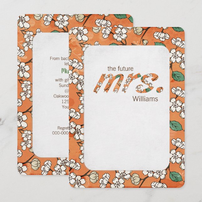 orange and white daisy floral pattern invitation (Front/Back)