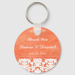 Orange and White Damask Wedding Favour Keychain