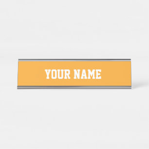 Orange and white desk name plate