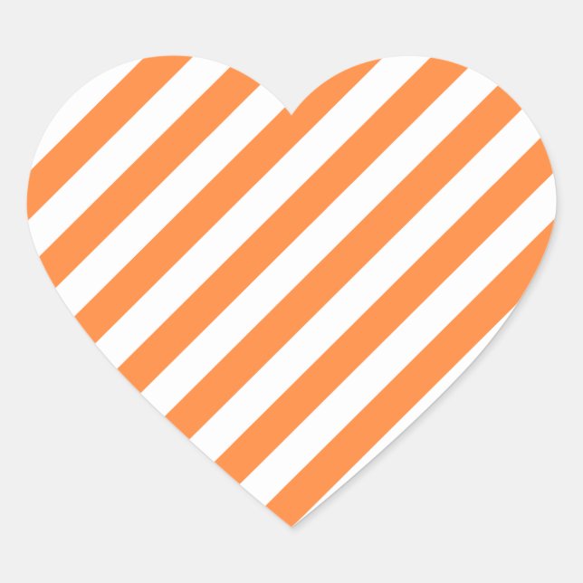 Orange and White Diagonal Stripes Pattern Heart Sticker (Front)