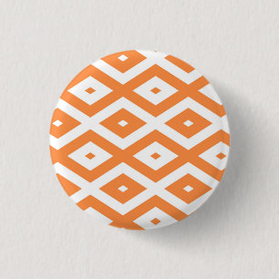 Orange and white diamond pattern 1 inch round button