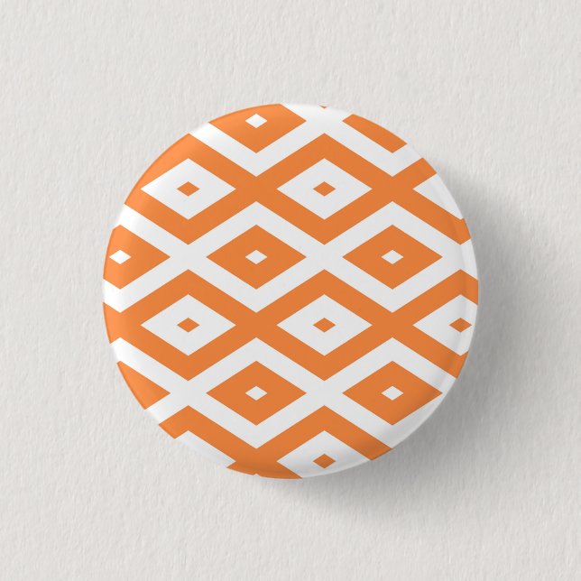 Orange and white diamond pattern 1 inch round button (Front)