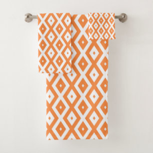 Orange and white diamond pattern bath towel set