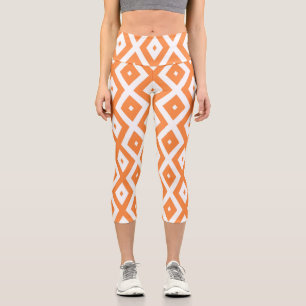 Orange and white diamond pattern capri leggings