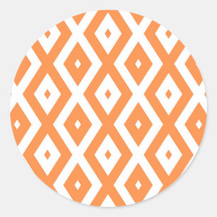 Orange and white diamond pattern classic round sticker