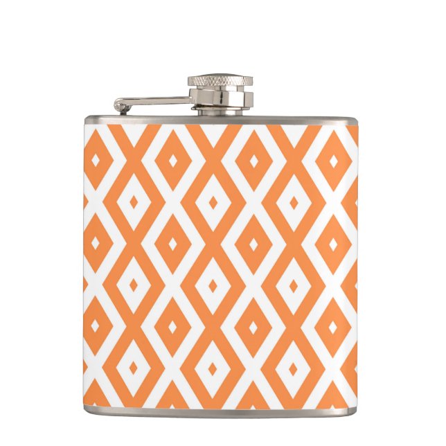 Orange and white diamond pattern hip flask (Front)