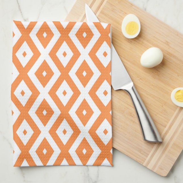 Orange and white diamond pattern kitchen towel (Quarter Fold)