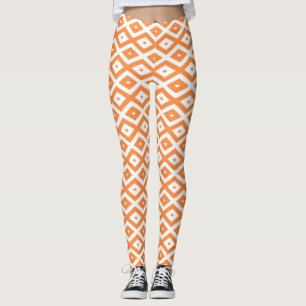 Orange and white diamond pattern leggings