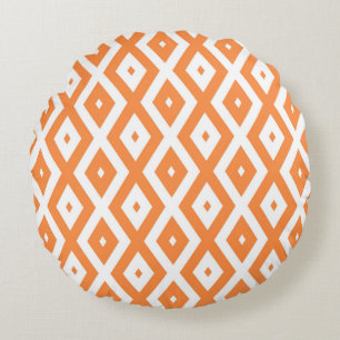 Orange and white diamond pattern round pillow