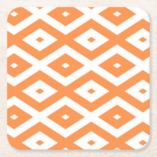 Orange and white diamond pattern square paper coaster