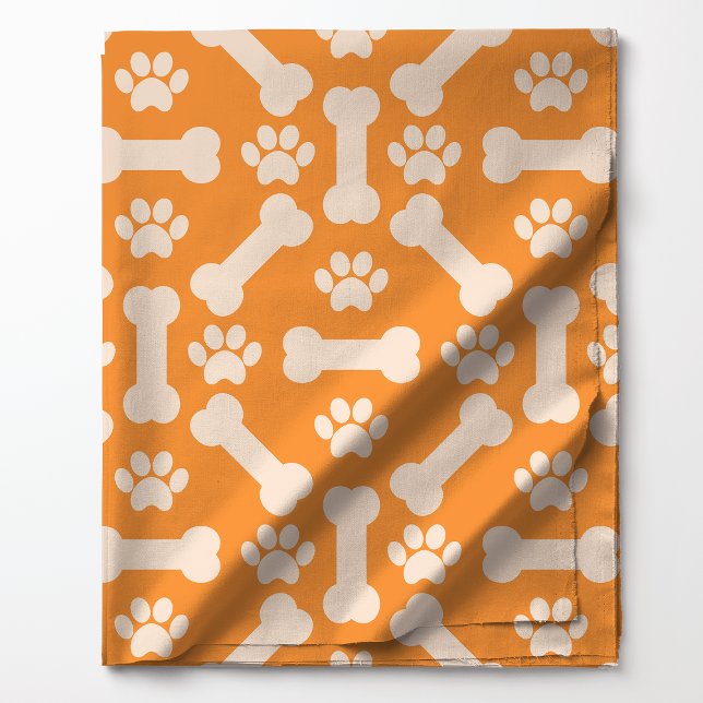 Orange and White Dog Bones and Paw Prints Pattern Fabric (Creator Uploaded)