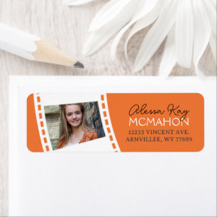 Orange and White Filmstrip Photo Return Address