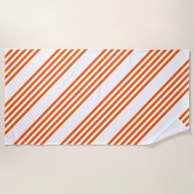 Orange and white five stripes pattern beach towel (Front)