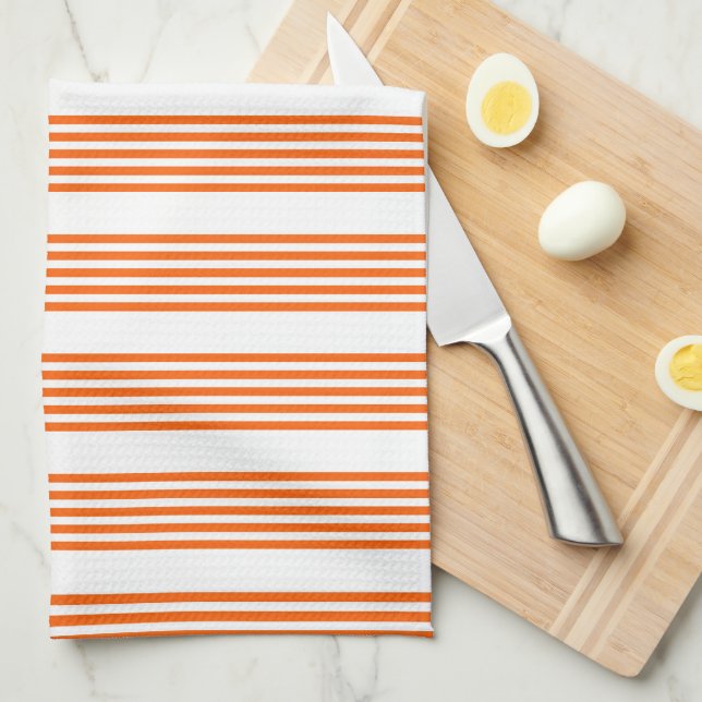 Orange and white five stripes pattern kitchen towel (Quarter Fold)
