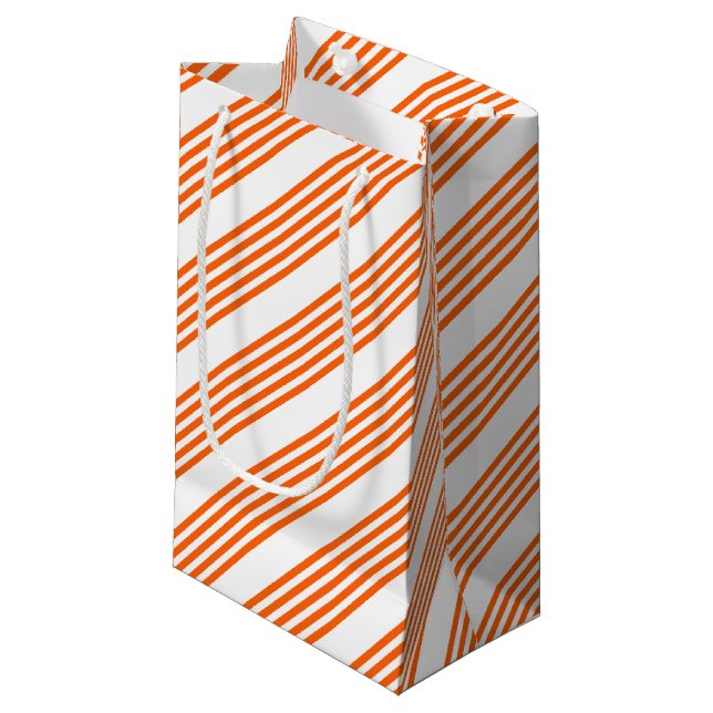 Orange and white five stripes pattern small gift bag (Front Angled)