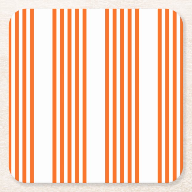 Orange and white five stripes pattern square paper coaster (Front)