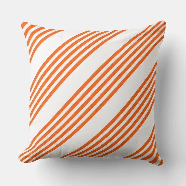 Orange and white five stripes pattern throw pillow (Front)