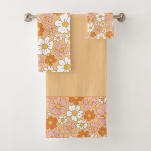 Orange and White Floral Bath Towel Set