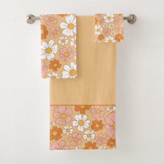 Orange and White Floral Bath Towel Set