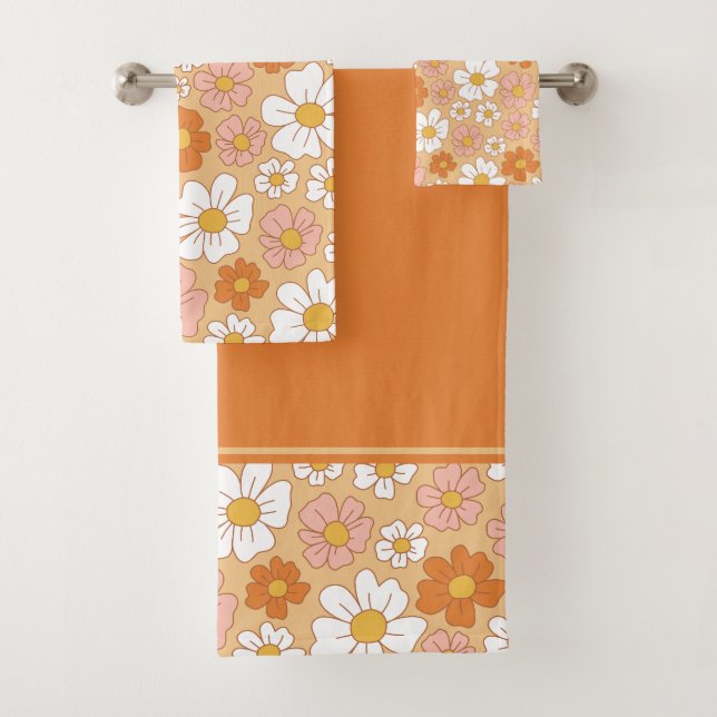 Orange and White Floral Bath Towel Set (Insitu)