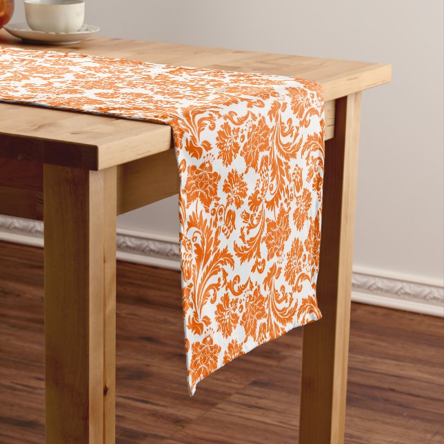 Orange And White Floral Damasks Tablecloth (In Situ)