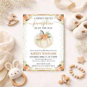 Orange and White Floral Pumpkins Fall Baby Shower Invitation
