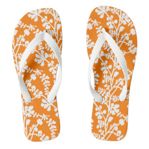 Orange And White Floral Repeating Pattern Flip Flops