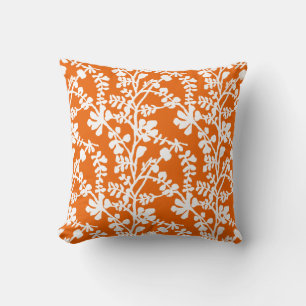 Orange And White Floral Repeating Pattern Throw Pillow