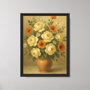 Orange and White Floral Still Life Canvas Print