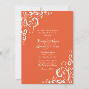 Orange and White Flourish Wedding Invitation