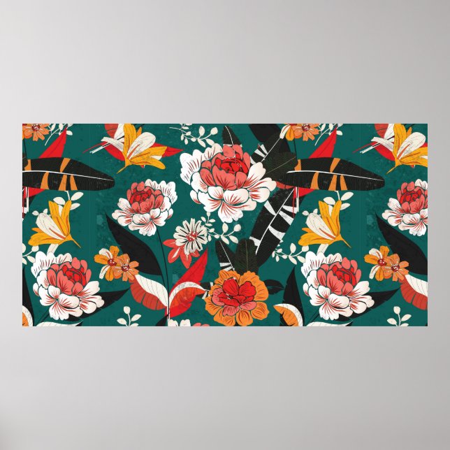 Orange and white flower seamless pattern, illustra poster (Front)