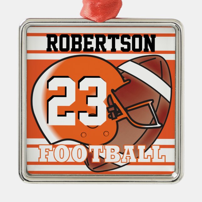 Orange and White Football Metal Ornament (Front)