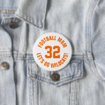 Orange and White Football Mom Jersey Number 3 Inch Round Button<br><div class="desc">Cheer on your favourite sports team, football player or just show off your school pride with a custom personalized spirit button! Add your school name or personalize with a player's name and jersey number. Perfect for football, basketball, baseball and soccer games! Create custom pins for the whole team, cheerleaders, parents...</div>