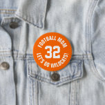Orange and White Football Mom Jersey Number 3 Inch Round Button<br><div class="desc">Cheer on your favourite sports team, football player or just show off your school pride with a custom personalized spirit button! Add your school name or personalize with a player's name and jersey number. Perfect for football, basketball, baseball and soccer games! Create custom pins for the whole team, cheerleaders, parents...</div>