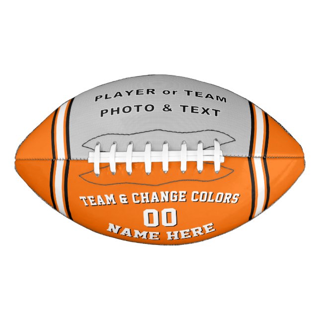 Orange and White Football with Photo, Personalized (Front)